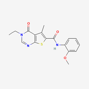 molecular formula C17H17N3O3S B5539419 3-ethyl-N-(2-methoxyphenyl)-5-methyl-4-oxo-3,4-dihydrothieno[2,3-d]pyrimidine-6-carboxamide 