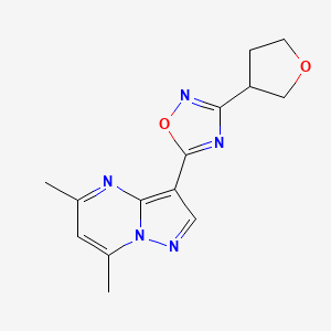 molecular formula C14H15N5O2 B5539505 5,7-二甲基-3-[3-(四氢呋喃-3-基)-1,2,4-恶二唑-5-基]吡唑并[1,5-a]嘧啶 