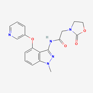 molecular formula C18H17N5O4 B5539547 N-[1-甲基-4-(吡啶-3-氧基)-1H-吲唑-3-基]-2-(2-氧代-1,3-恶唑烷-3-基)乙酰胺 