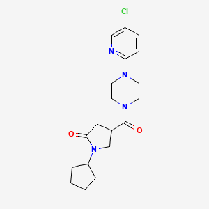 molecular formula C19H25ClN4O2 B5539570 4-{[4-(5-chloro-2-pyridinyl)-1-piperazinyl]carbonyl}-1-cyclopentyl-2-pyrrolidinone 