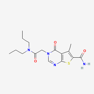 molecular formula C16H22N4O3S B5539605 3-[2-(二丙氨基)-2-氧代乙基]-5-甲基-4-氧代-3,4-二氢噻吩并[2,3-d]嘧啶-6-甲酰胺 
