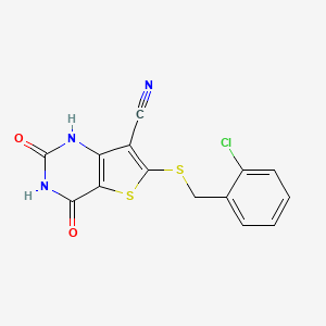 molecular formula C14H8ClN3O2S2 B5539686 6-[(2-氯苄基)硫代]-4-羟基-2-氧代-1,2-二氢噻吩并[3,2-d]嘧啶-7-碳腈 