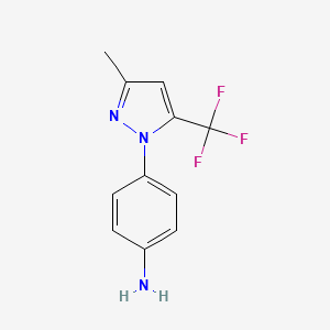 molecular formula C11H10F3N3 B5539806 4-[3-methyl-5-(trifluoromethyl)-1H-pyrazol-1-yl]aniline CAS No. 374814-12-7