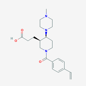 molecular formula C22H31N3O3 B5539809 3-[(3R*,4S*)-4-(4-甲基哌嗪-1-基)-1-(4-乙烯基苯甲酰)哌啶-3-基]丙酸 