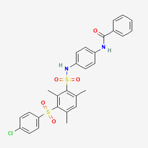 N-{4-[({3-[(4-chlorophenyl)sulfonyl]-2,4,6-trimethylphenyl}sulfonyl)amino]phenyl}benzamide