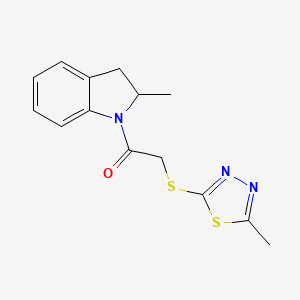 molecular formula C14H15N3OS2 B5539865 2-methyl-1-{[(5-methyl-1,3,4-thiadiazol-2-yl)thio]acetyl}indoline 