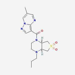 molecular formula C17H23N5O3S B5539895 (4aS*,7aR*)-1-[(6-甲基吡唑并[1,5-a]嘧啶-3-基)羰基]-4-丙基八氢噻吩[3,4-b]吡嗪 6,6-二氧化物 