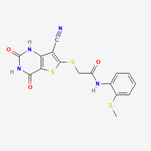 molecular formula C16H12N4O3S3 B5539933 2-[(7-氰基-4-羟基-2-氧代-1,2-二氢噻吩并[3,2-d]嘧啶-6-基)硫代]-N-[2-(甲硫基)苯基]乙酰胺 