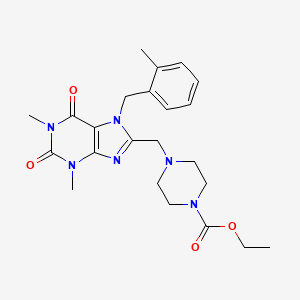 molecular formula C23H30N6O4 B5539964 ethyl 4-{[1,3-dimethyl-7-(2-methylbenzyl)-2,6-dioxo-2,3,6,7-tetrahydro-1H-purin-8-yl]methyl}-1-piperazinecarboxylate 