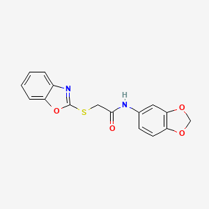 molecular formula C16H12N2O4S B5539968 N-1,3-苯并二氧杂环-5-基-2-(1,3-苯并恶唑-2-基硫代)乙酰胺 