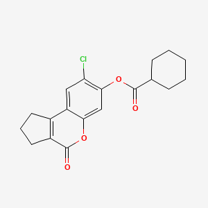 molecular formula C19H19ClO4 B5540143 8-氯-4-氧代-1,2,3,4-四氢环戊[c]色满-7-基环己烷羧酸酯 