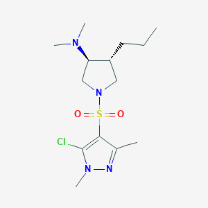 molecular formula C14H25ClN4O2S B5540190 (3S*,4R*)-1-[(5-氯-1,3-二甲基-1H-吡唑-4-基)磺酰基]-N,N-二甲基-4-丙基-3-吡咯烷胺 