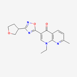 molecular formula C17H18N4O3 B5540236 1-ethyl-7-methyl-3-[3-(tetrahydrofuran-3-yl)-1,2,4-oxadiazol-5-yl]-1,8-naphthyridin-4(1H)-one 