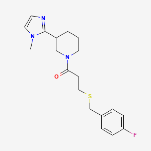 molecular formula C19H24FN3OS B5540347 1-{3-[(4-fluorobenzyl)thio]propanoyl}-3-(1-methyl-1H-imidazol-2-yl)piperidine 