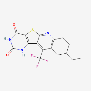 molecular formula C16H14F3N3O2S B5540364 9-ethyl-4-hydroxy-11-(trifluoromethyl)-7,8,9,10-tetrahydropyrimido[4',5':4,5]thieno[2,3-b]quinolin-2(1H)-one 