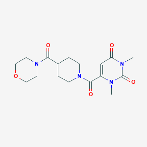 molecular formula C17H24N4O5 B5540514 1,3-dimethyl-6-{[4-(4-morpholinylcarbonyl)-1-piperidinyl]carbonyl}-2,4(1H,3H)-pyrimidinedione 
