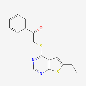 molecular formula C16H14N2OS2 B5540559 2-[(6-ethylthieno[2,3-d]pyrimidin-4-yl)thio]-1-phenylethanone 