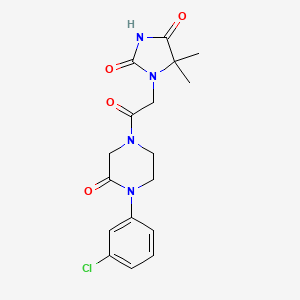 molecular formula C17H19ClN4O4 B5540662 1-{2-[4-(3-chlorophenyl)-3-oxo-1-piperazinyl]-2-oxoethyl}-5,5-dimethyl-2,4-imidazolidinedione 