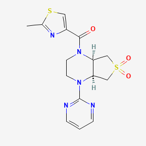 molecular formula C15H17N5O3S2 B5540679 (4aS*,7aR*)-1-[(2-甲基-1,3-噻唑-4-基)羰基]-4-嘧啶-2-基八氢噻吩并[3,4-b]吡嗪 6,6-二氧化物 
