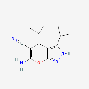 molecular formula C13H18N4O B5541168 6-amino-3,4-diisopropyl-2,4-dihydropyrano[2,3-c]pyrazole-5-carbonitrile 