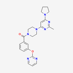 molecular formula C24H27N7O2 B5541207 2-甲基-4-{4-[3-(2-嘧啶氧基)苯甲酰]-1-哌嗪基}-6-(1-吡咯烷基)嘧啶 