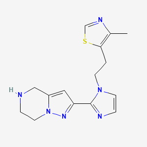molecular formula C15H18N6S B5541212 2-{1-[2-(4-methyl-1,3-thiazol-5-yl)ethyl]-1H-imidazol-2-yl}-4,5,6,7-tetrahydropyrazolo[1,5-a]pyrazine dihydrochloride 