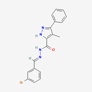 molecular formula C18H15BrN4O B5541232 N'-(3-bromobenzylidene)-4-methyl-3-phenyl-1H-pyrazole-5-carbohydrazide 