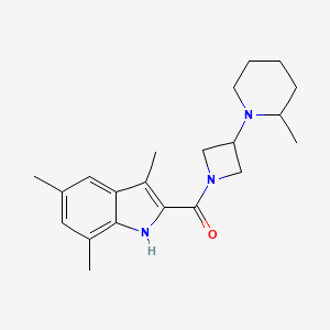 molecular formula C21H29N3O B5541325 3,5,7-trimethyl-2-{[3-(2-methyl-1-piperidinyl)-1-azetidinyl]carbonyl}-1H-indole 