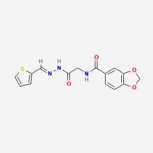 molecular formula C15H13N3O4S B5541471 N-{2-oxo-2-[2-(2-thienylmethylene)hydrazino]ethyl}-1,3-benzodioxole-5-carboxamide 