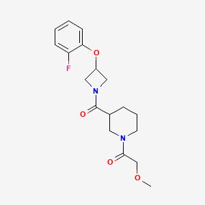 molecular formula C18H23FN2O4 B5541499 3-{[3-(2-氟苯氧基)-1-氮杂环丁基]羰基}-1-(甲氧基乙酰)哌啶 