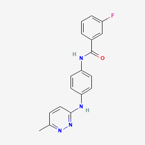 molecular formula C18H15FN4O B5541505 3-fluoro-N-{4-[(6-methyl-3-pyridazinyl)amino]phenyl}benzamide 