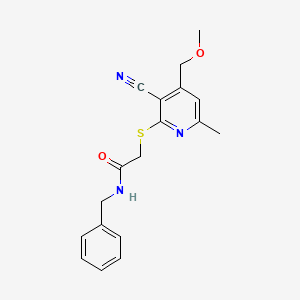 molecular formula C18H19N3O2S B5541543 N-benzyl-2-{[3-cyano-4-(methoxymethyl)-6-methyl-2-pyridinyl]thio}acetamide 