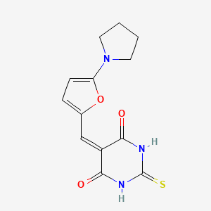 molecular formula C13H13N3O3S B5541582 5-{[5-(1-pyrrolidinyl)-2-furyl]methylene}-2-thioxodihydro-4,6(1H,5H)-pyrimidinedione 