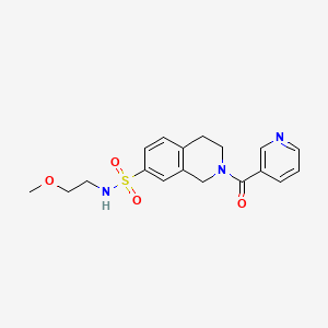 molecular formula C18H21N3O4S B5541587 N-(2-methoxyethyl)-2-(pyridin-3-ylcarbonyl)-1,2,3,4-tetrahydroisoquinoline-7-sulfonamide 