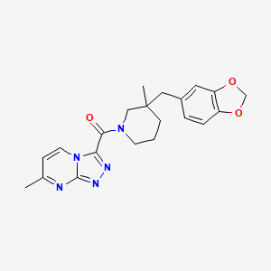 molecular formula C21H23N5O3 B5541629 3-{[3-(1,3-苯并二氧杂环-5-基甲基)-3-甲基哌啶-1-基]羰基}-7-甲基[1,2,4]三唑并[4,3-a]嘧啶 