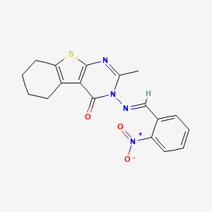 molecular formula C18H16N4O3S B5541746 2-methyl-3-[(2-nitrobenzylidene)amino]-5,6,7,8-tetrahydro[1]benzothieno[2,3-d]pyrimidin-4(3H)-one 