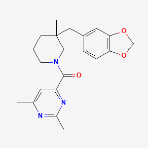 molecular formula C21H25N3O3 B5541838 4-{[3-(1,3-benzodioxol-5-ylmethyl)-3-methylpiperidin-1-yl]carbonyl}-2,6-dimethylpyrimidine 
