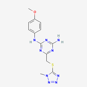 molecular formula C13H15N9OS B5541962 N-(4-methoxyphenyl)-6-{[(1-methyl-1H-tetrazol-5-yl)thio]methyl}-1,3,5-triazine-2,4-diamine 