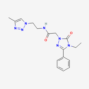 molecular formula C17H21N7O2 B5541998 2-(4-ethyl-5-oxo-3-phenyl-4,5-dihydro-1H-1,2,4-triazol-1-yl)-N-[2-(4-methyl-1H-1,2,3-triazol-1-yl)ethyl]acetamide 