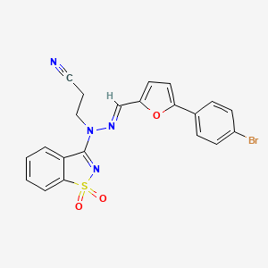 molecular formula C21H15BrN4O3S B5542081 3-[2-{[5-(4-溴苯基)-2-呋喃基]亚甲基}-1-(1,1-二氧化-1,2-苯并异噻唑-3-基)肼基]丙腈 