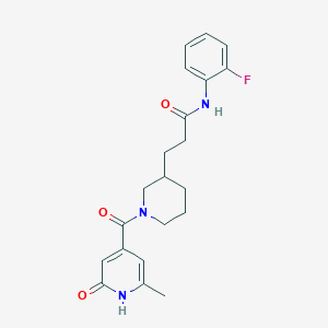 molecular formula C21H24FN3O3 B5542104 N-(2-氟苯基)-3-{1-[(6-甲基-2-氧代-1,2-二氢吡啶-4-基)羰基]哌啶-3-基}丙酰胺 