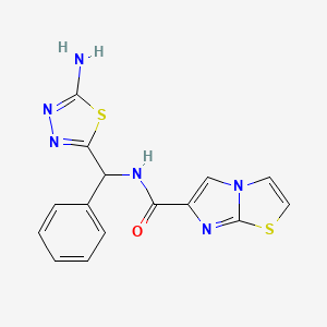 molecular formula C15H12N6OS2 B5542137 N-[(5-amino-1,3,4-thiadiazol-2-yl)(phenyl)methyl]imidazo[2,1-b][1,3]thiazole-6-carboxamide 