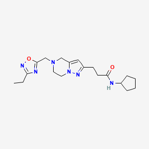 molecular formula C19H28N6O2 B5542228 N-cyclopentyl-3-{5-[(3-ethyl-1,2,4-oxadiazol-5-yl)methyl]-4,5,6,7-tetrahydropyrazolo[1,5-a]pyrazin-2-yl}propanamide 