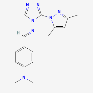 molecular formula C16H19N7 B5542234 N-[4-(二甲氨基)亚苄基]-3-(3,5-二甲基-1H-吡唑-1-基)-4H-1,2,4-三唑-4-胺 