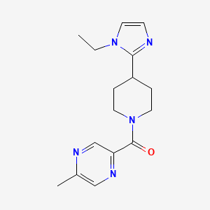 molecular formula C16H21N5O B5542342 2-{[4-(1-ethyl-1H-imidazol-2-yl)-1-piperidinyl]carbonyl}-5-methylpyrazine 