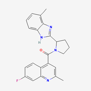 molecular formula C23H21FN4O B5542356 7-fluoro-2-methyl-4-{[2-(4-methyl-1H-benzimidazol-2-yl)-1-pyrrolidinyl]carbonyl}quinoline 