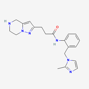 molecular formula C20H24N6O B5542385 N-{2-[(2-methyl-1H-imidazol-1-yl)methyl]phenyl}-3-(4,5,6,7-tetrahydropyrazolo[1,5-a]pyrazin-2-yl)propanamide dihydrochloride 