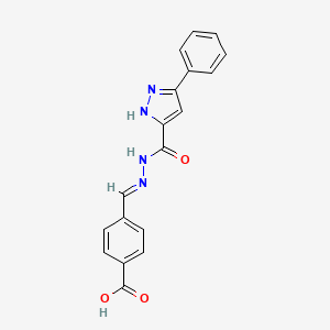 molecular formula C18H14N4O3 B5542539 4-{2-[(3-phenyl-1H-pyrazol-5-yl)carbonyl]carbonohydrazonoyl}benzoic acid 