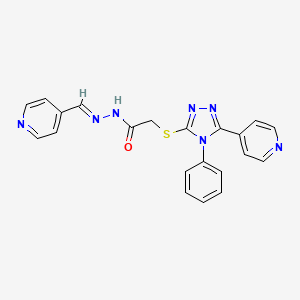 molecular formula C21H17N7OS B5542579 2-{[4-phenyl-5-(4-pyridinyl)-4H-1,2,4-triazol-3-yl]thio}-N'-(4-pyridinylmethylene)acetohydrazide 