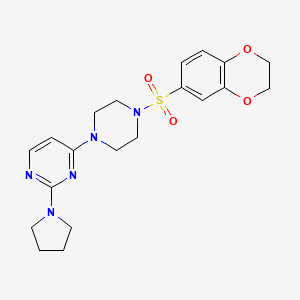 molecular formula C20H25N5O4S B5542662 4-[4-(2,3-dihydro-1,4-benzodioxin-6-ylsulfonyl)-1-piperazinyl]-2-(1-pyrrolidinyl)pyrimidine 